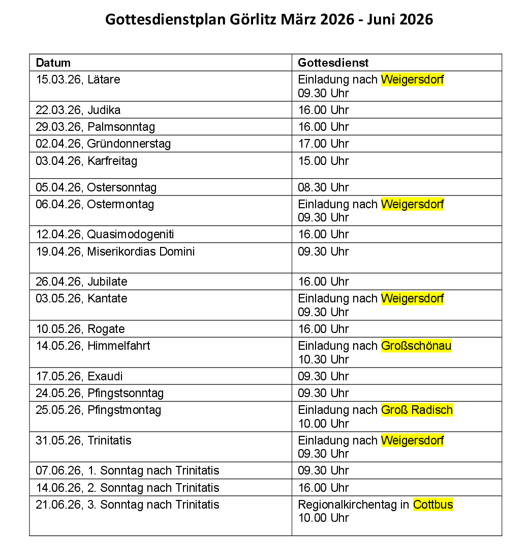 Aktueller Gottesdienst-Plan